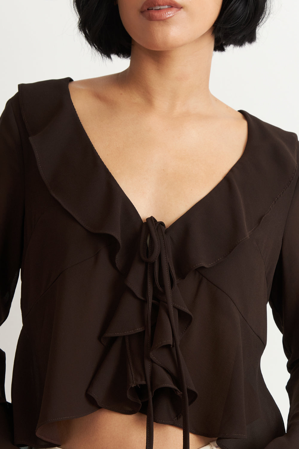 Blusa Vuelos Manga Larga Café