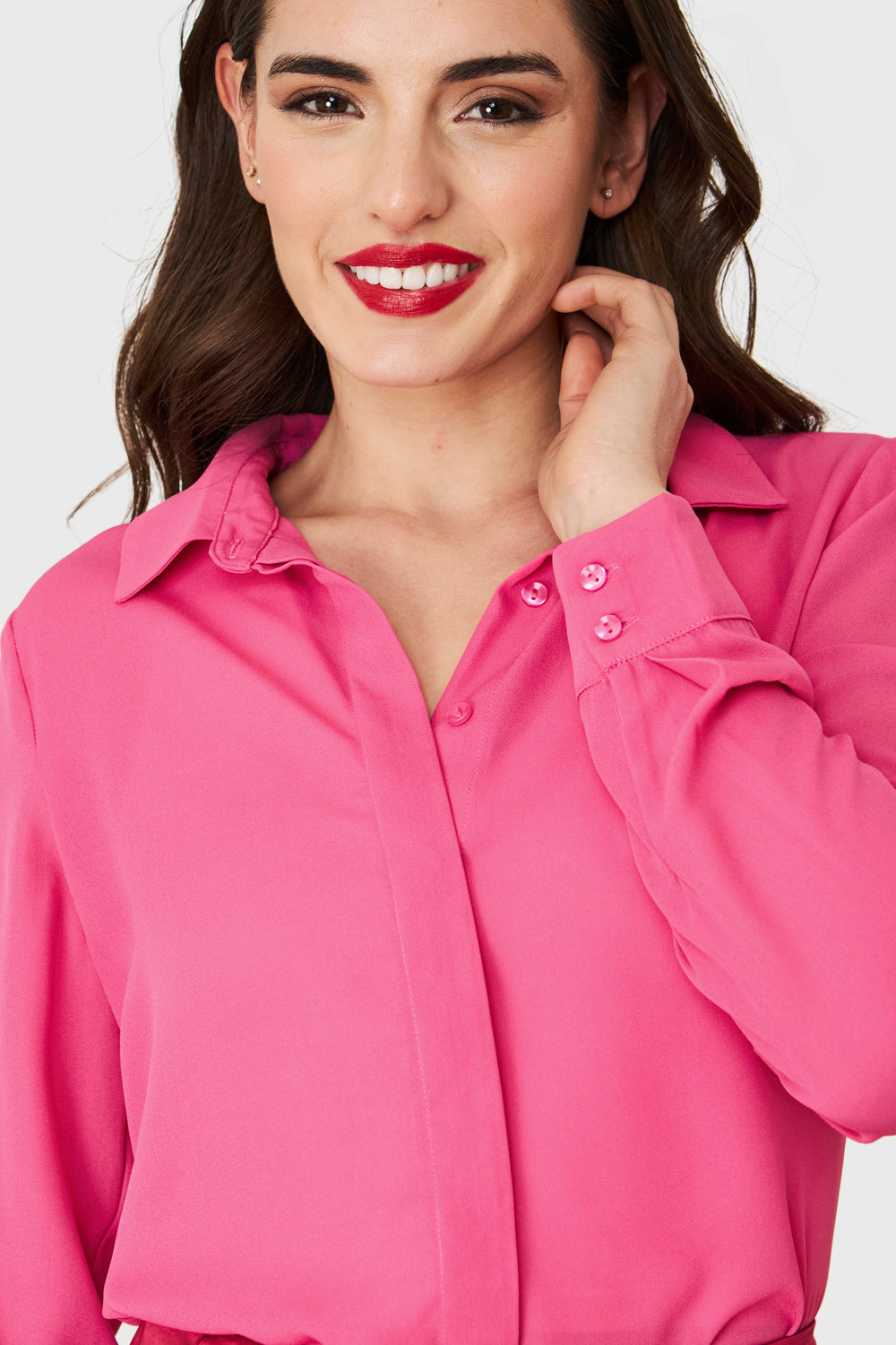 Blusa Básica Botonera Invisible Fucsia
