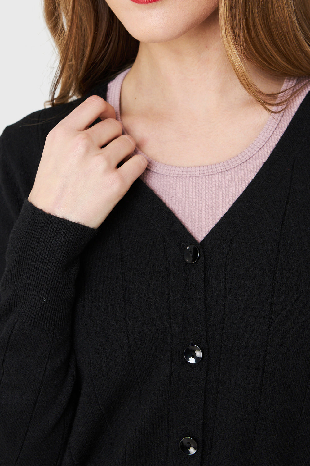 Cárdigan Acanalado Botones Negro