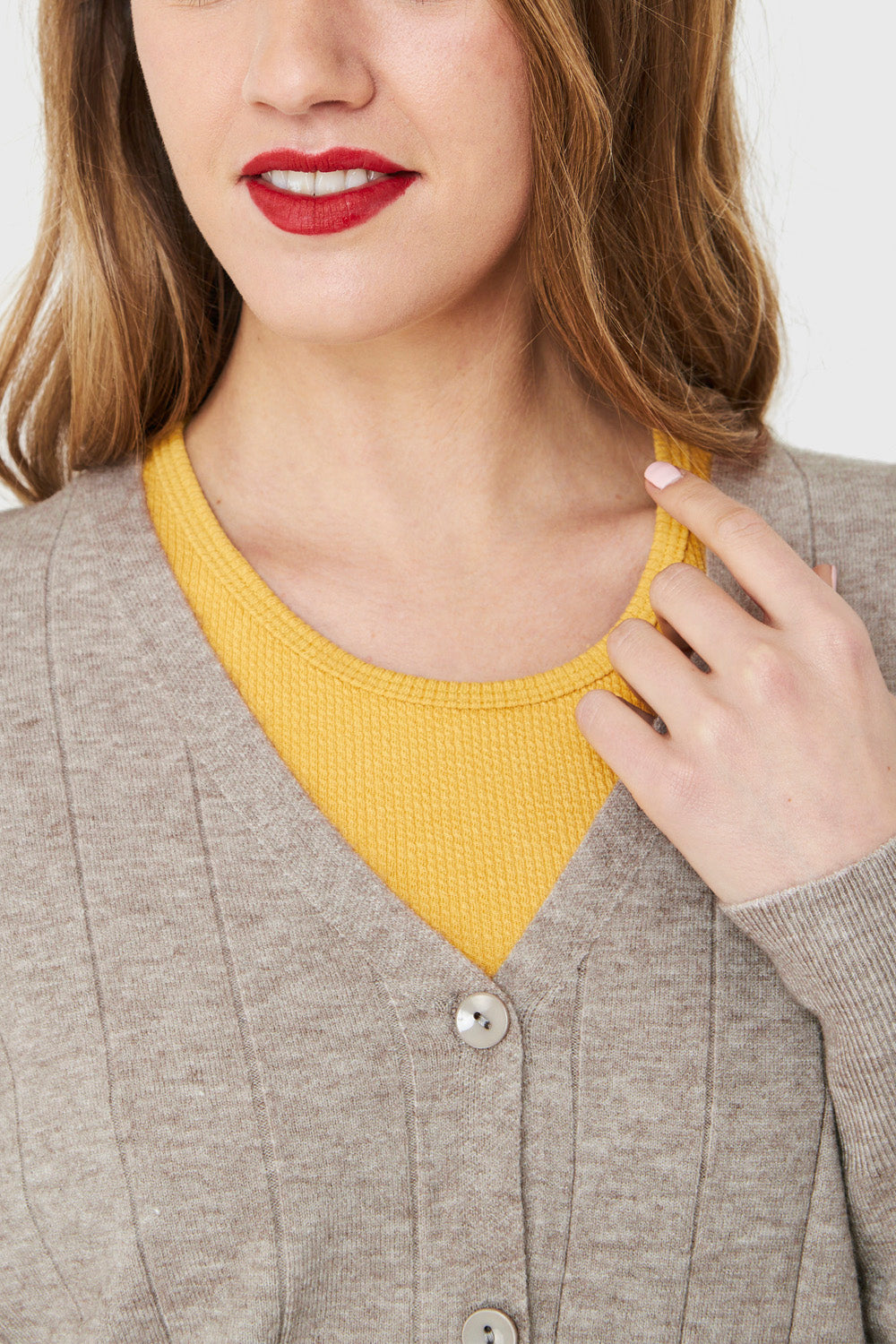 Cárdigan Acanalado Botones Khaki