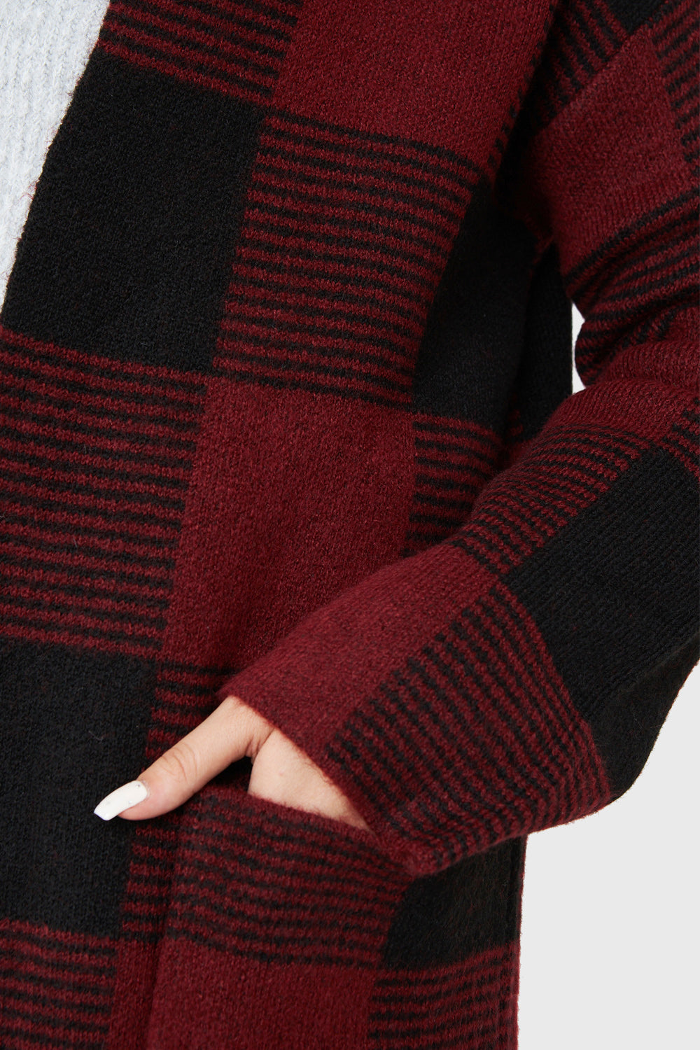 Cárdigan Largo Cuadros Rojo