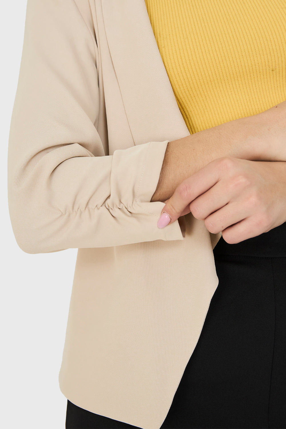 Blazer Manga Detalle Drapeado Beige