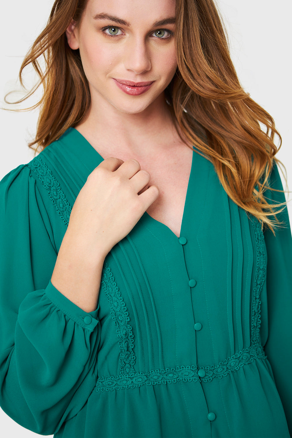 Blusa Peplum Botones Verde Esmeralda