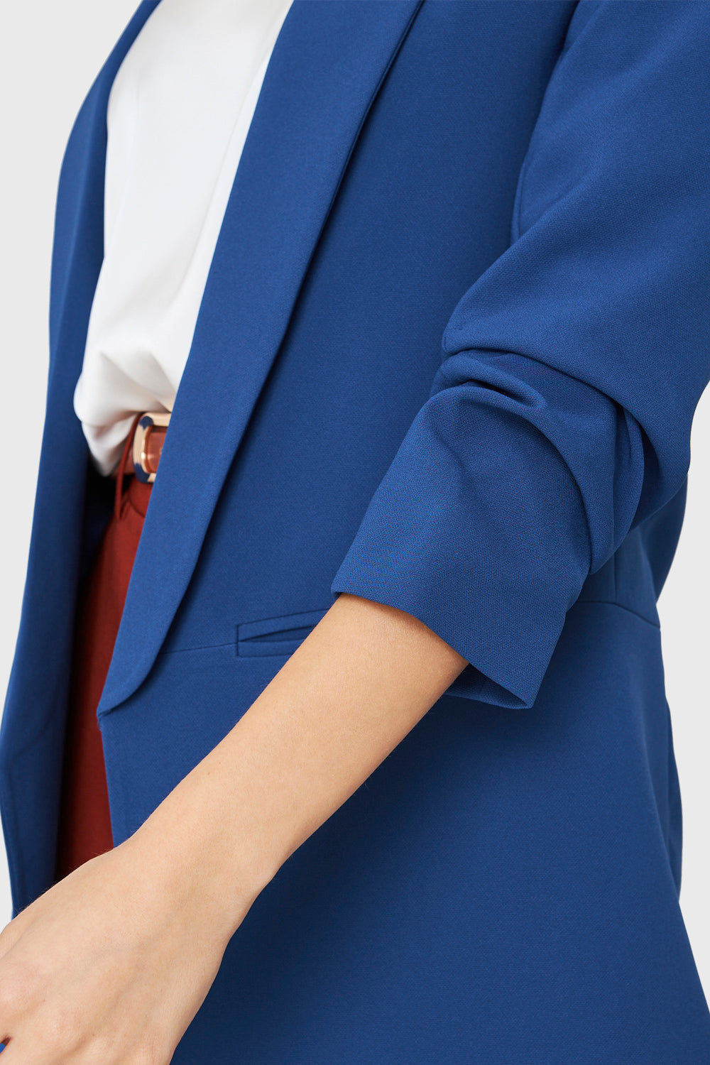 Blazer Manga 3/4 Con Pliegues Azul Rey