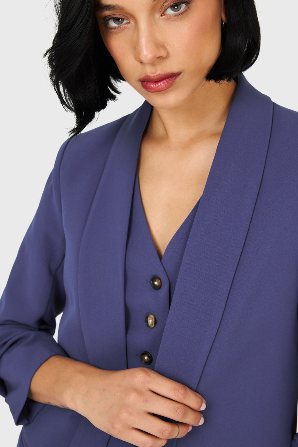 Blazer De Tope Manga 3/4 Recogida Celeste