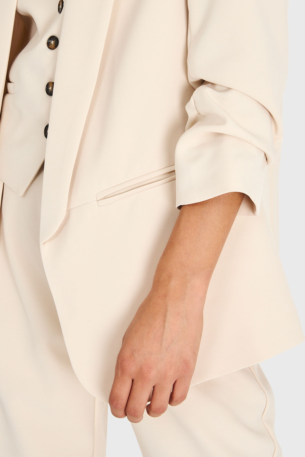 Blazer De Tope Manga 3/4 Recogida Beige