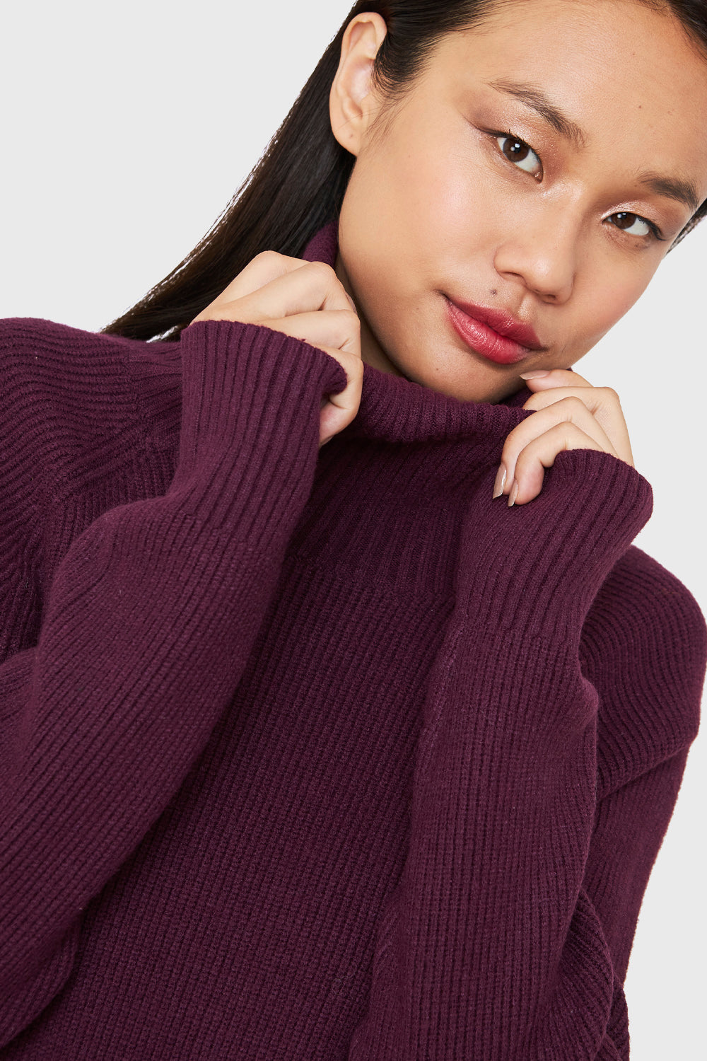 Sweater Vestido Acanalado Cuello Alto Uva