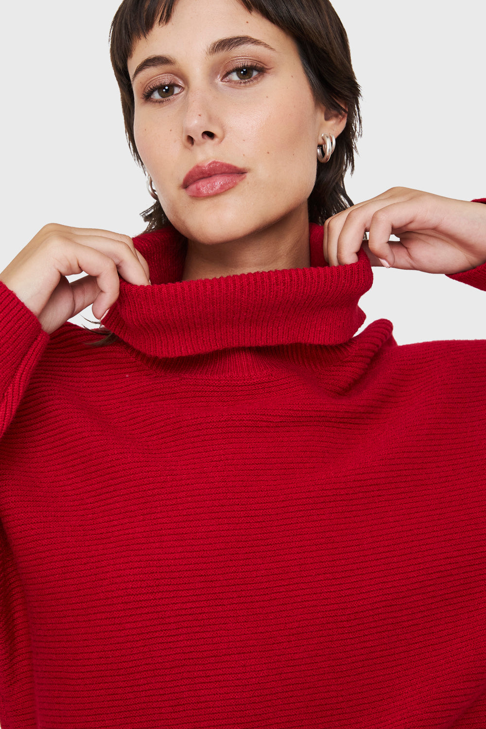 Sweater Cuello Beatle Acanalado Rojo