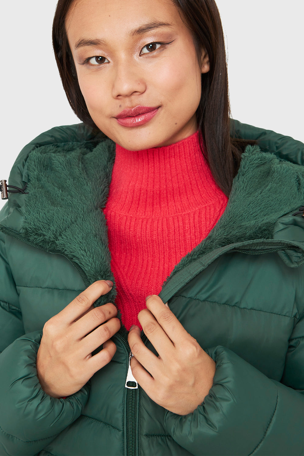 Parka Midi Gorro Polar Verde