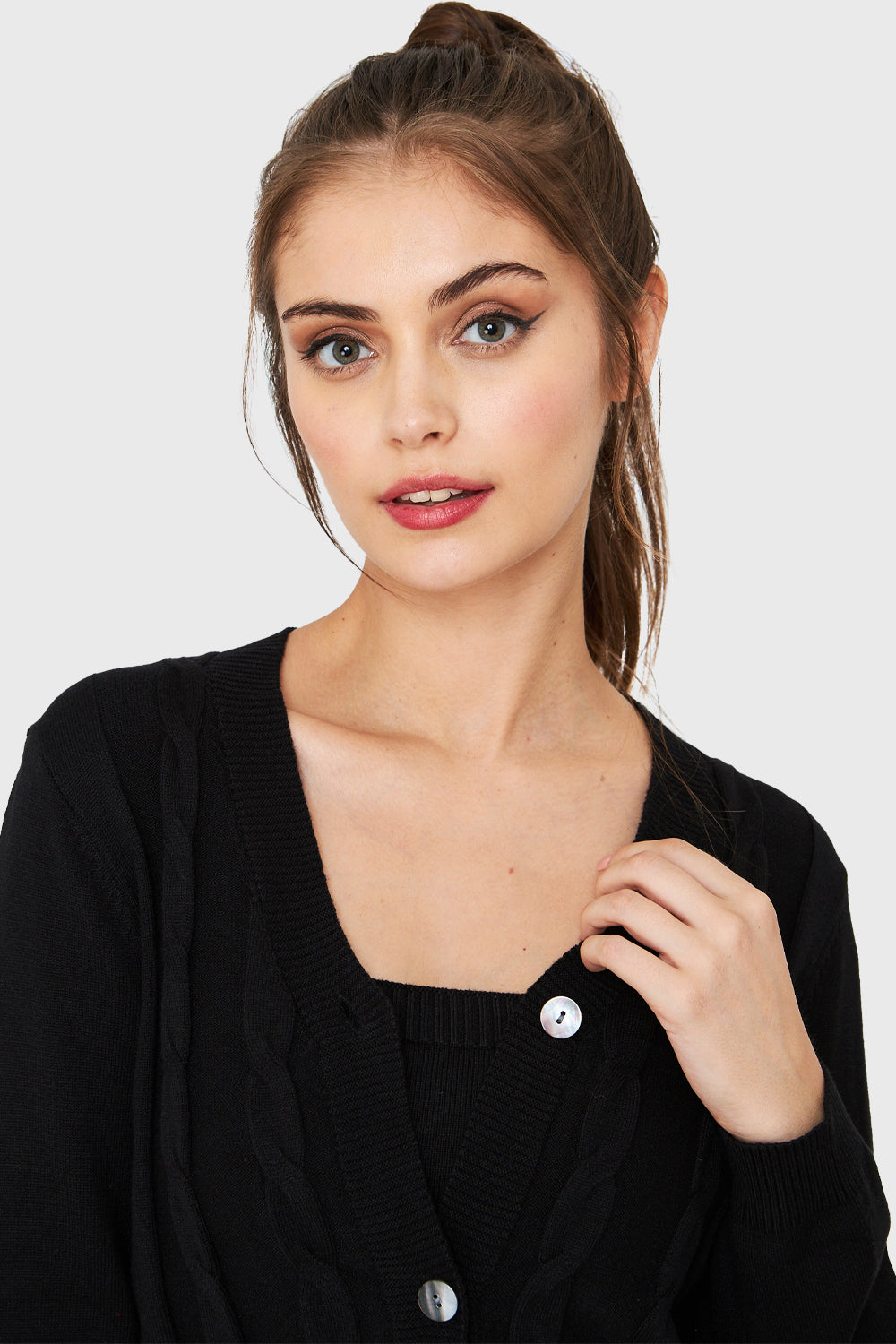 Cárdigan Crop Trenzado Negro