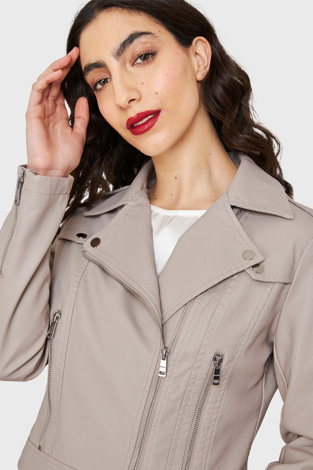 Chaqueta Biker Corta Ecocuero Khaki