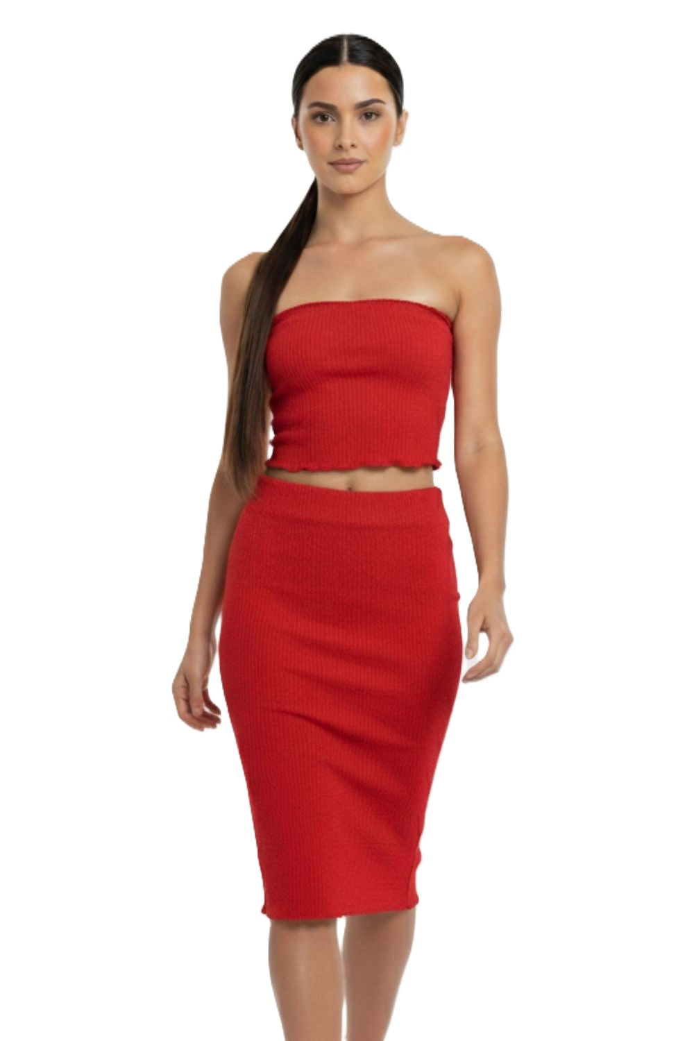 Conjunto Elasticado Top + Falda Rojo