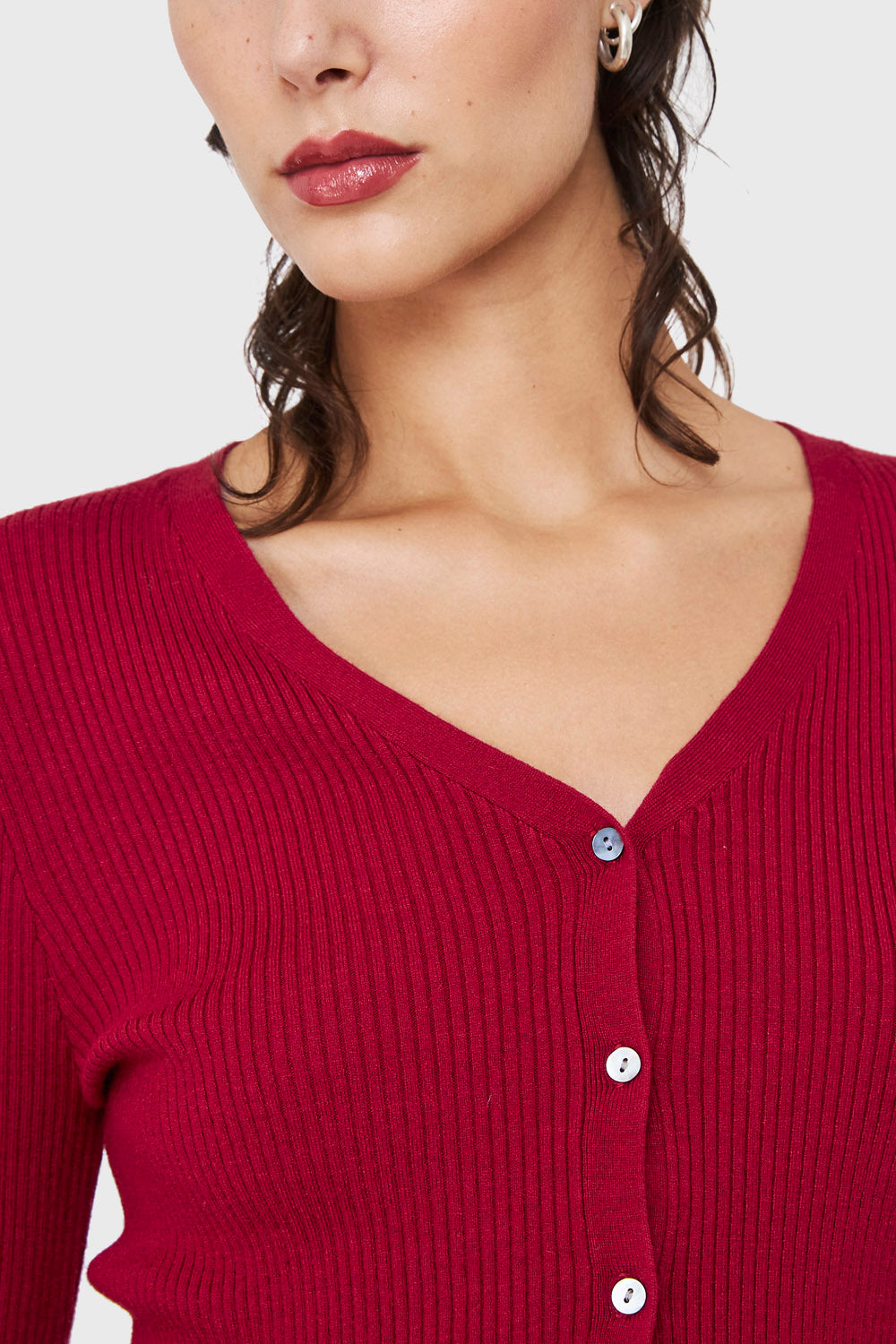 Cárdigan Botones Acanalado Burdeos