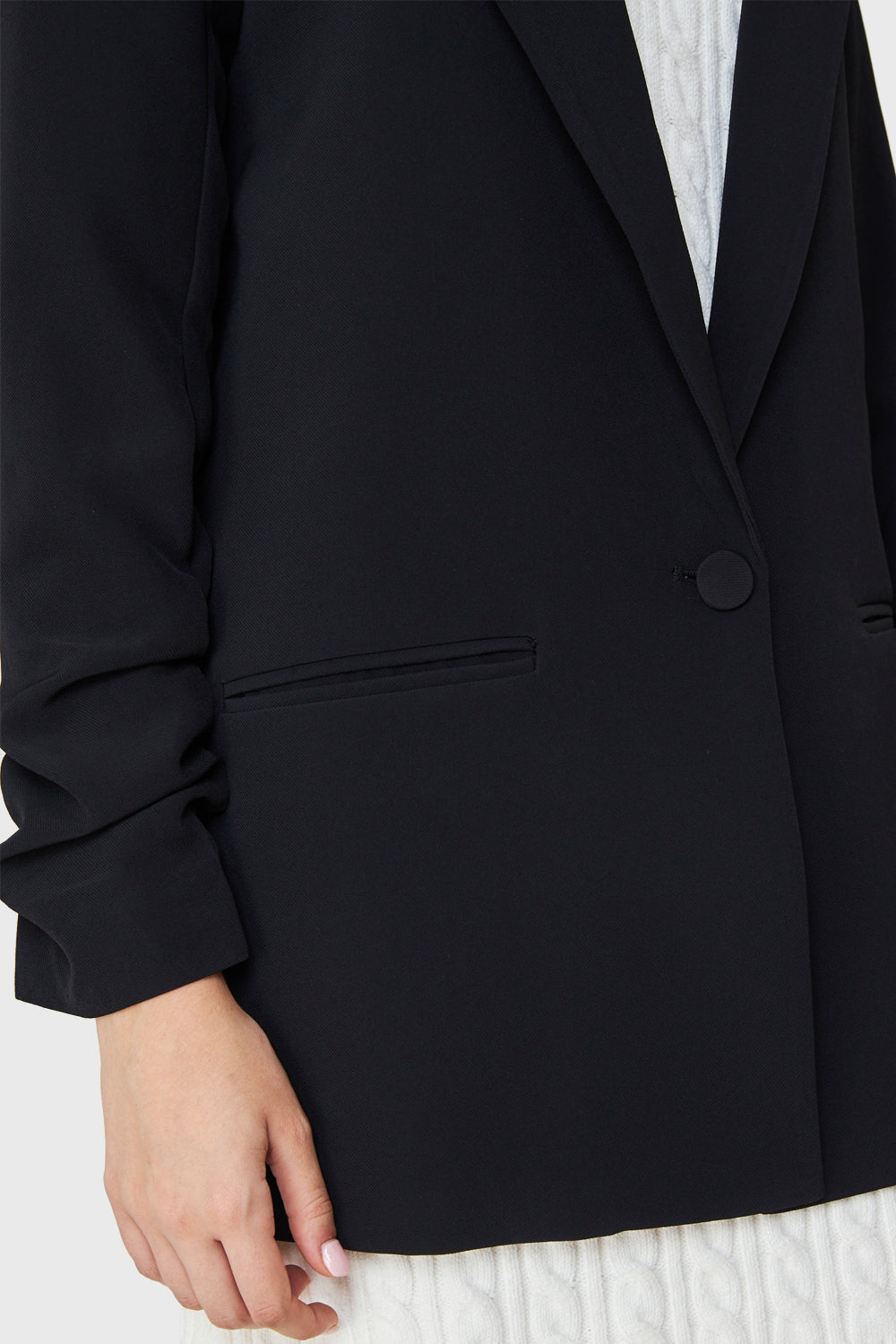 Blazer Largo Manga Drapeada Negro