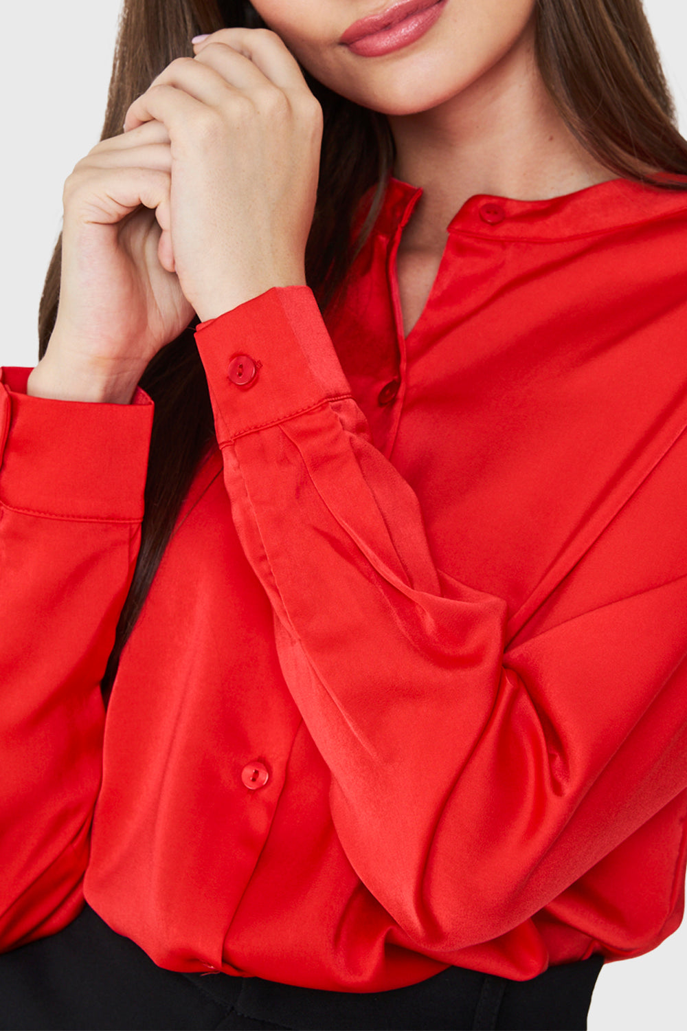 Blusa Cuello Mao Tipo Satín Rojo