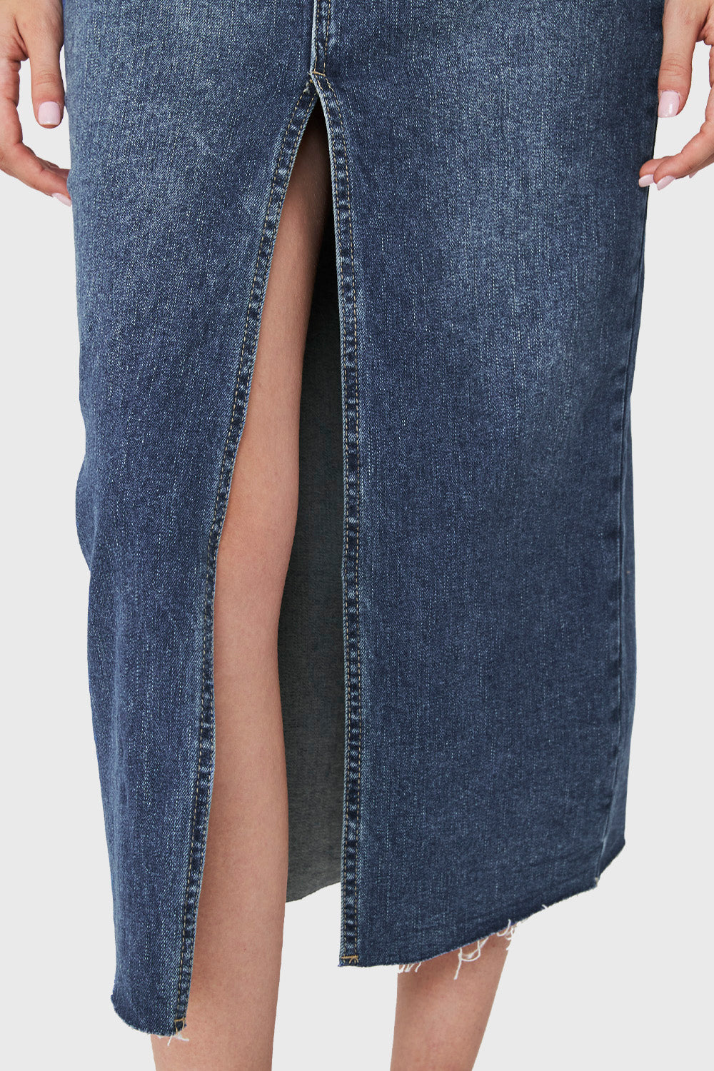 Falda Denim Tajo Frontal Azul Medio