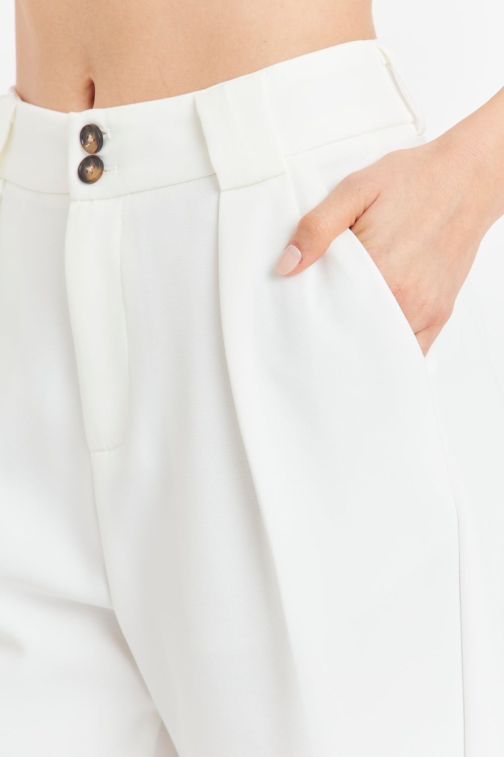 Pantalón Con Pinzas Recto Blanco