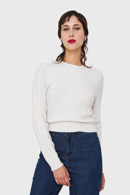 Sweater Punto Trenzado Blanco