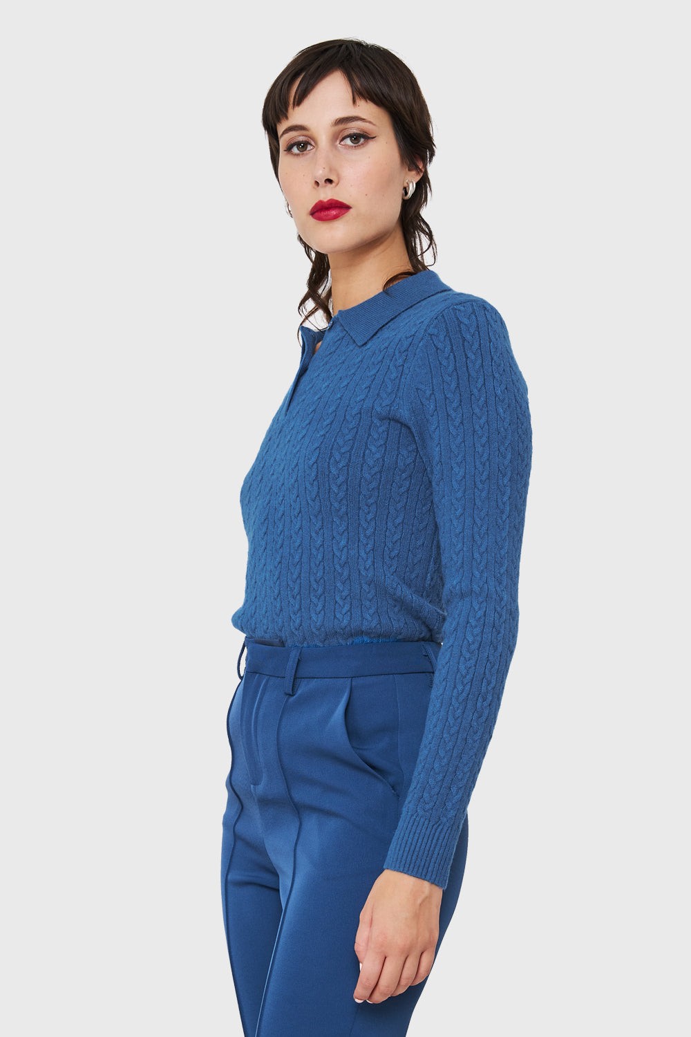 Sweater Cuello Camisero Cadenetas Azul índigo