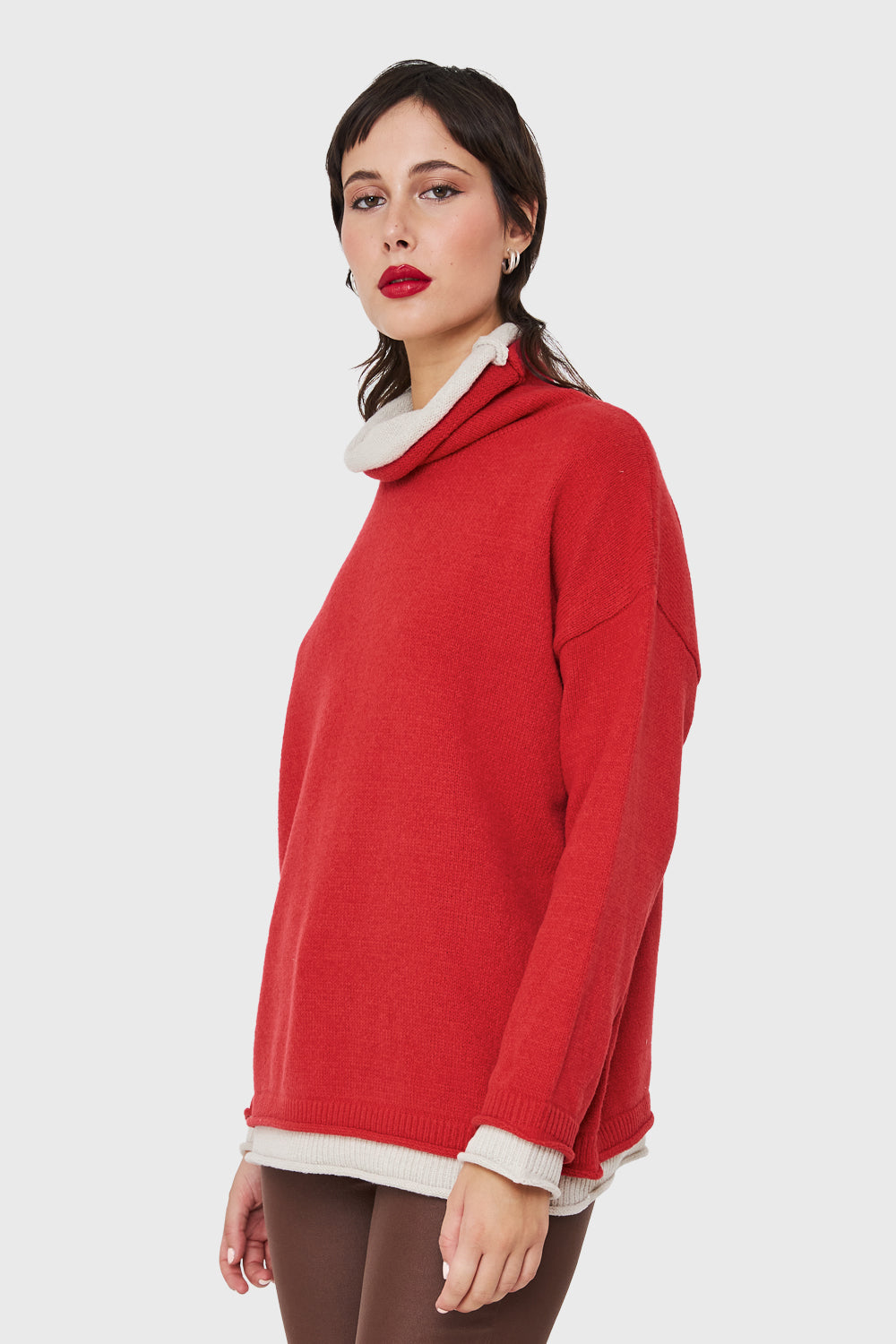 Sweater Holgado Efecto Doble Prenda Rojo