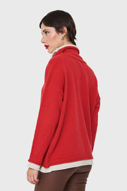 Sweater Holgado Efecto Doble Prenda Rojo