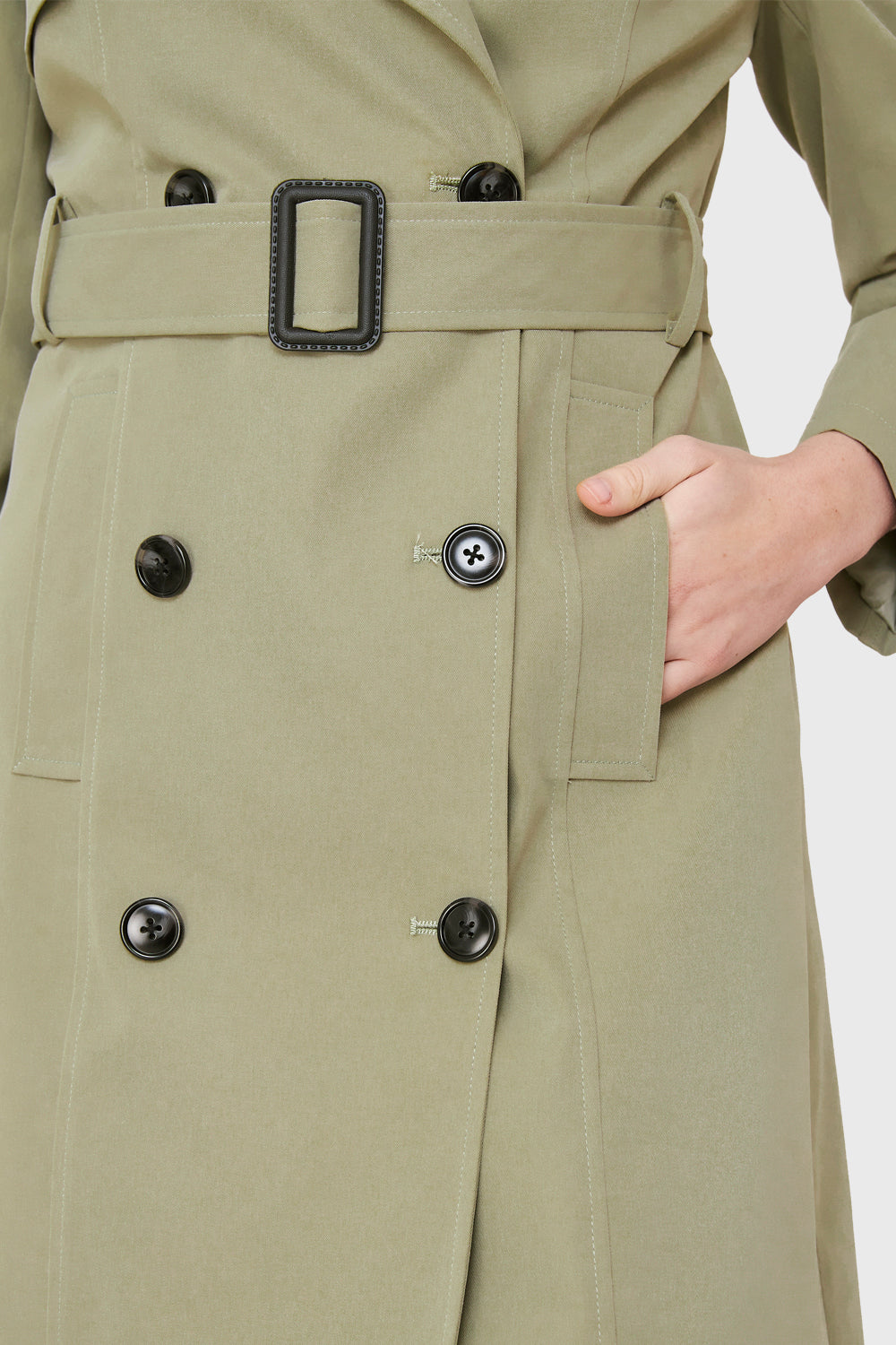 Trench Doble Botonadura Con Cinturón Oliva