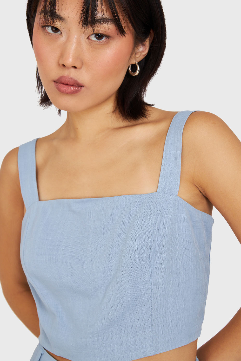 Crop Top Mezcla Lino Celeste