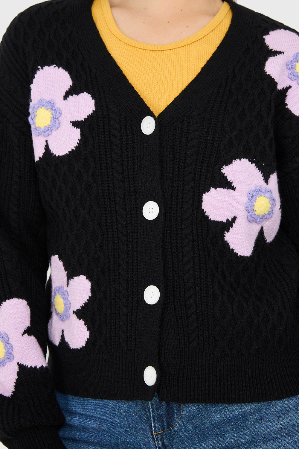 Cárdigan Floreado Negro