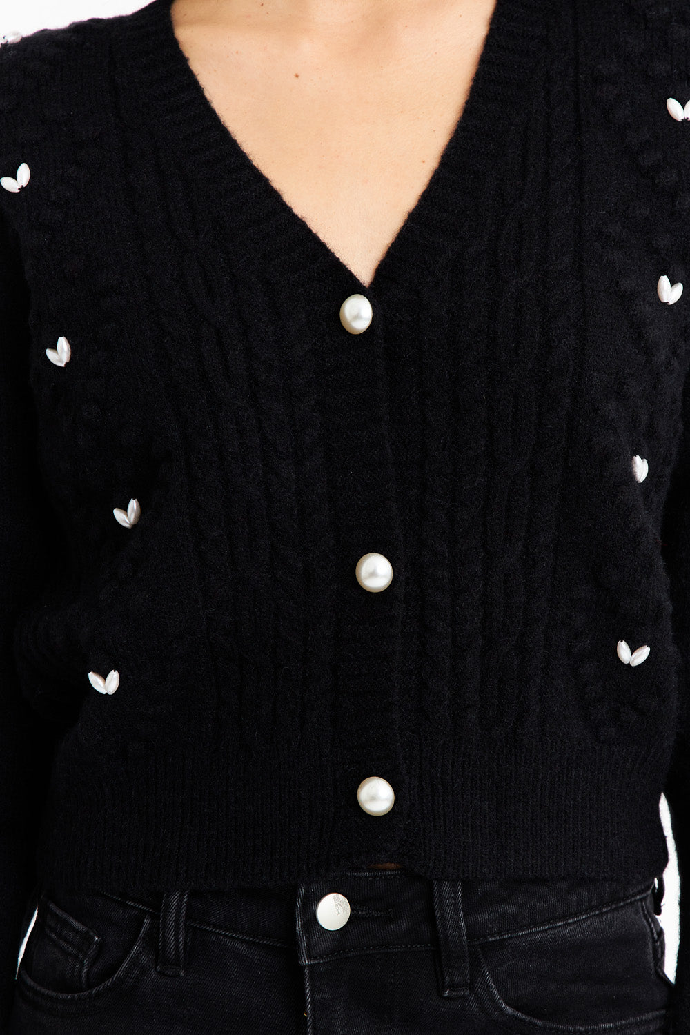 Cárdigan Crop Perlas Negro