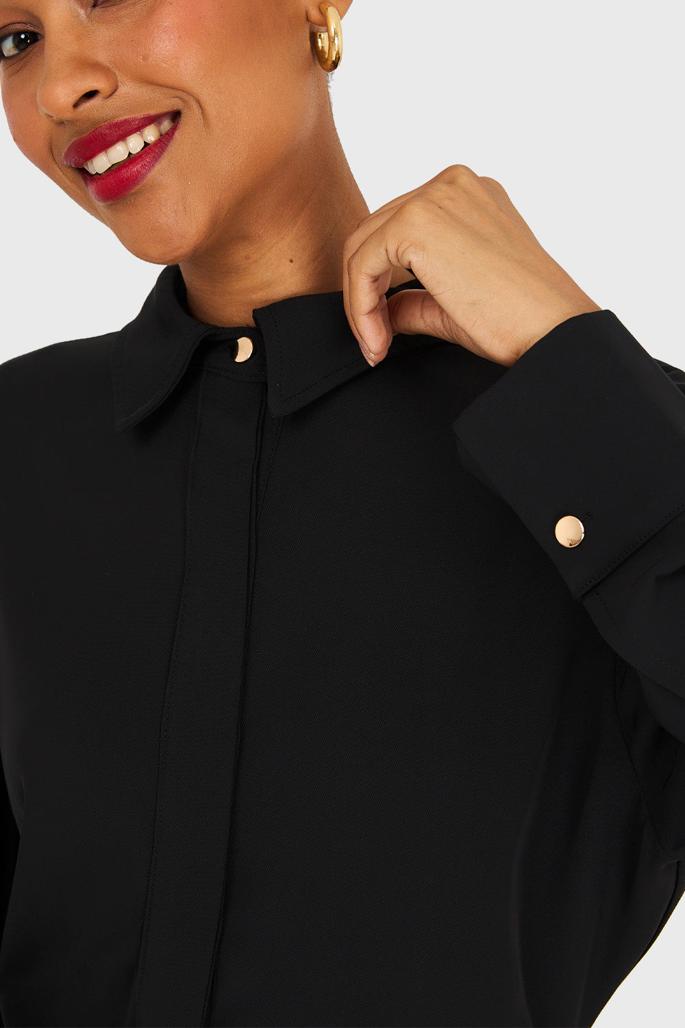 Camisa Pliegues Cintura Negro