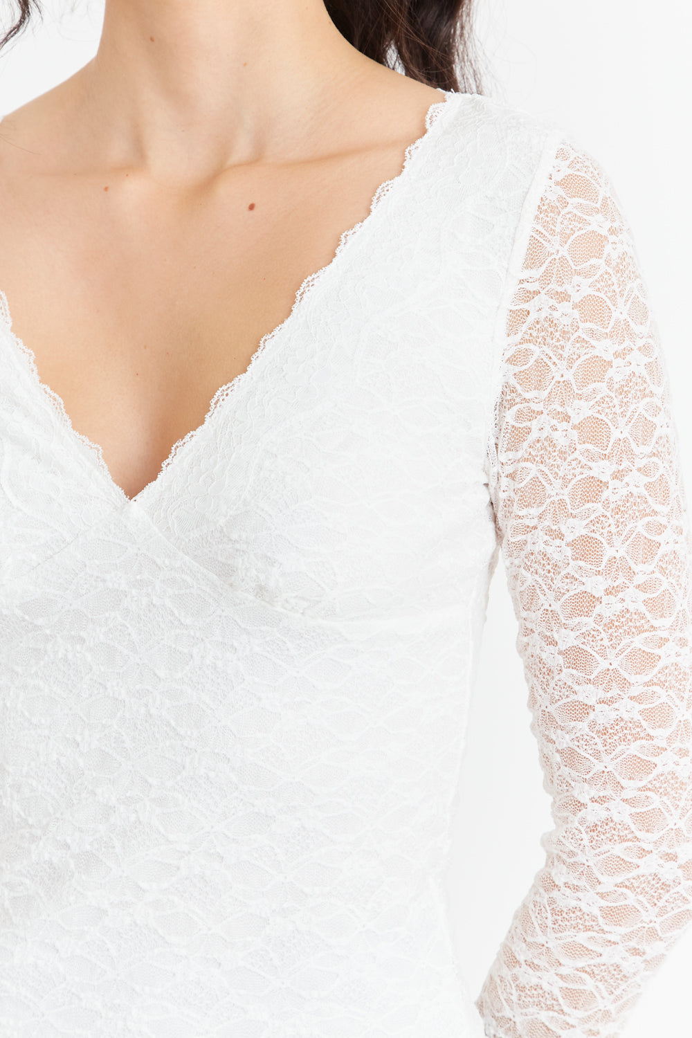 Polera Encaje Manga Larga Blanco