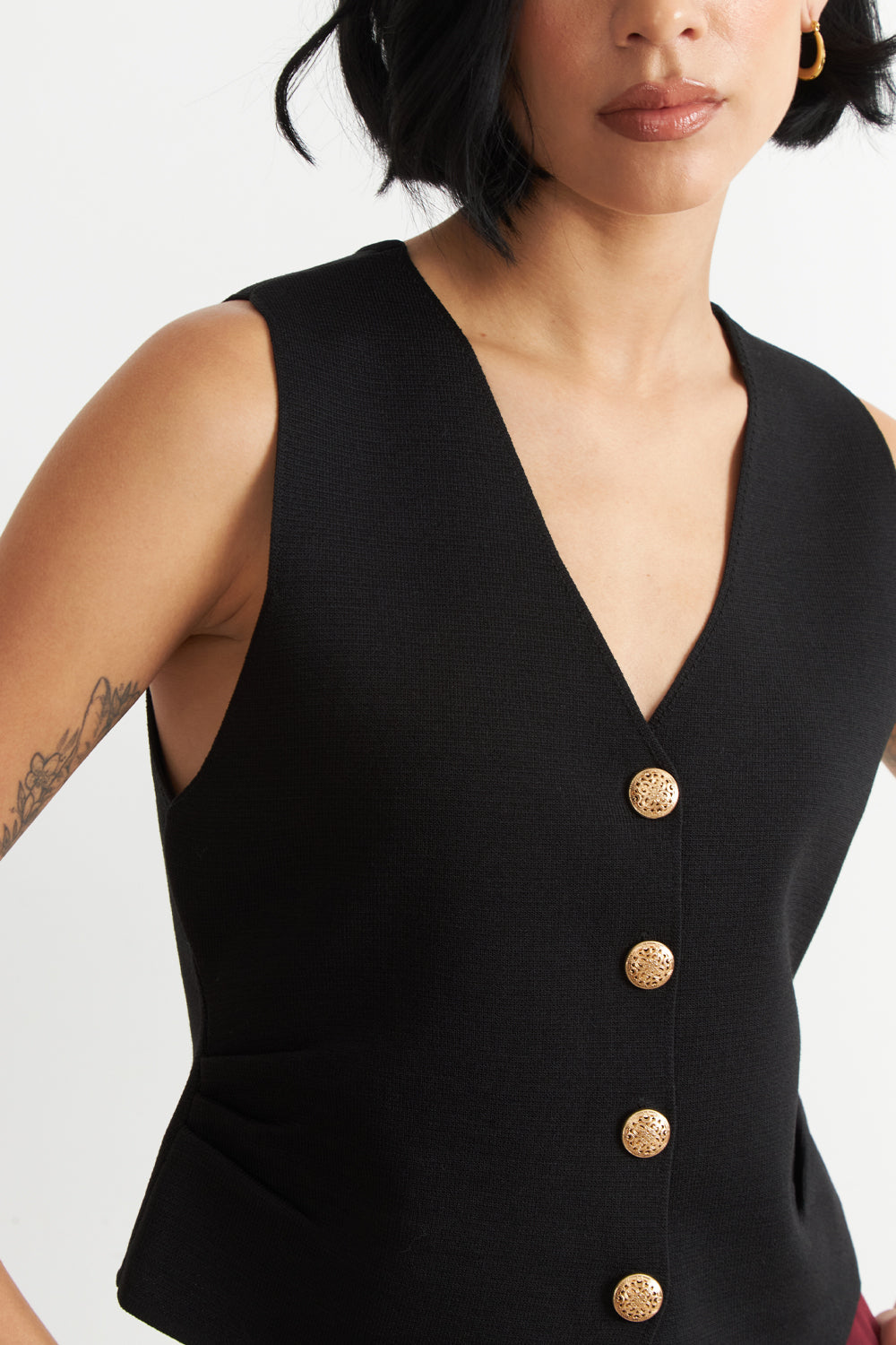 Gilet con Drapeado Lateral Negro