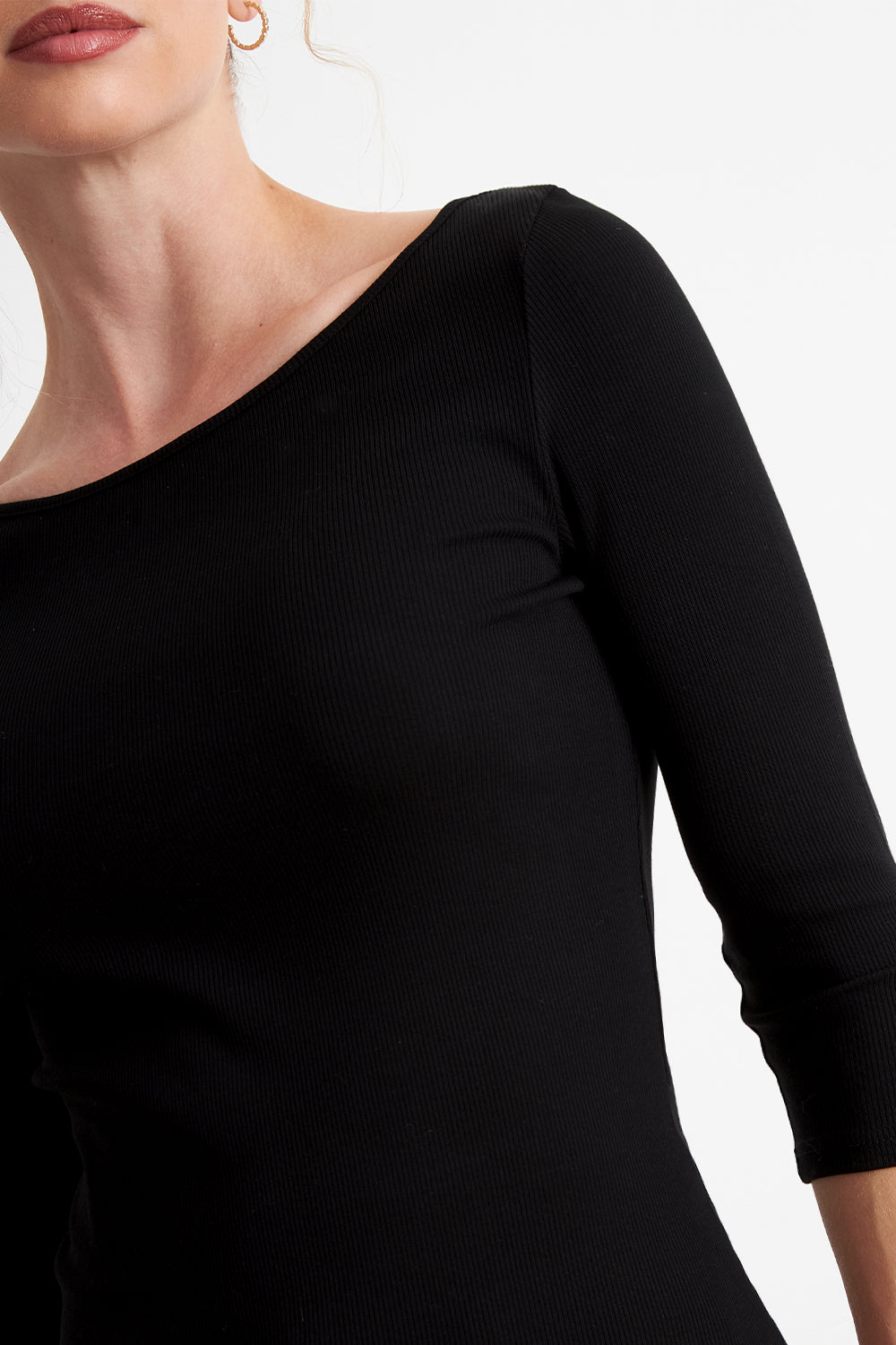 Polera Manga 3/4 Cuello Bote Negro