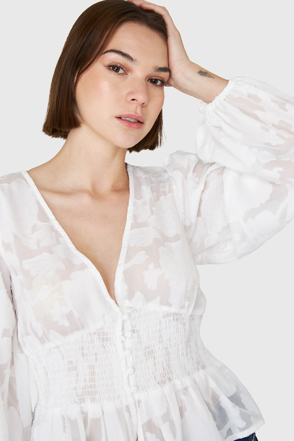 Blusa Transparente Flores Blanco