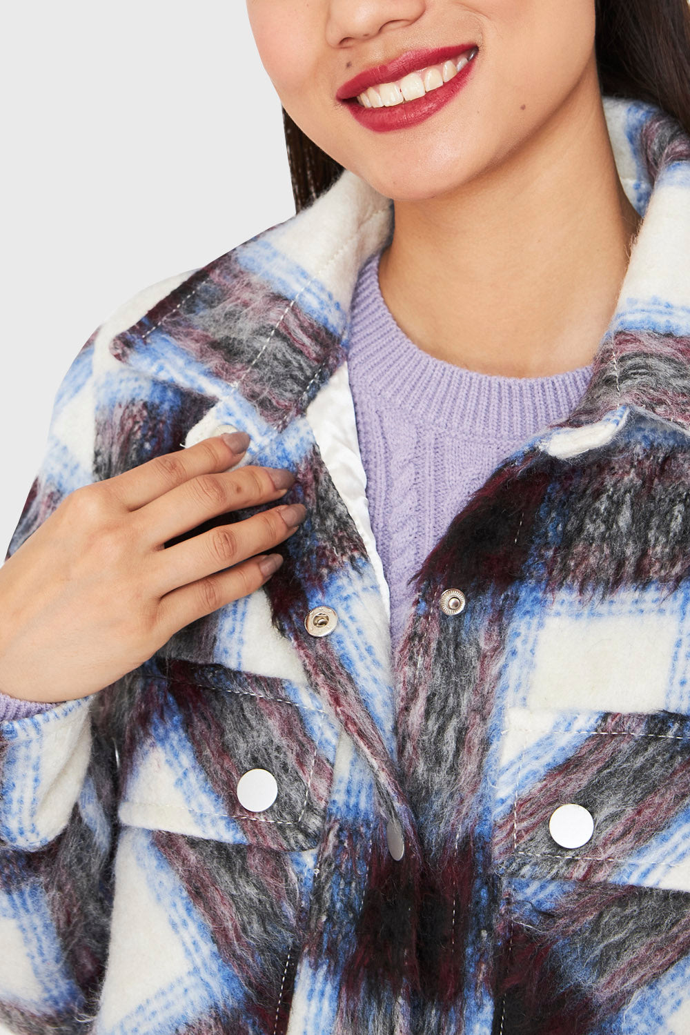 Chaqueta Cuadros Bolsillos Azul