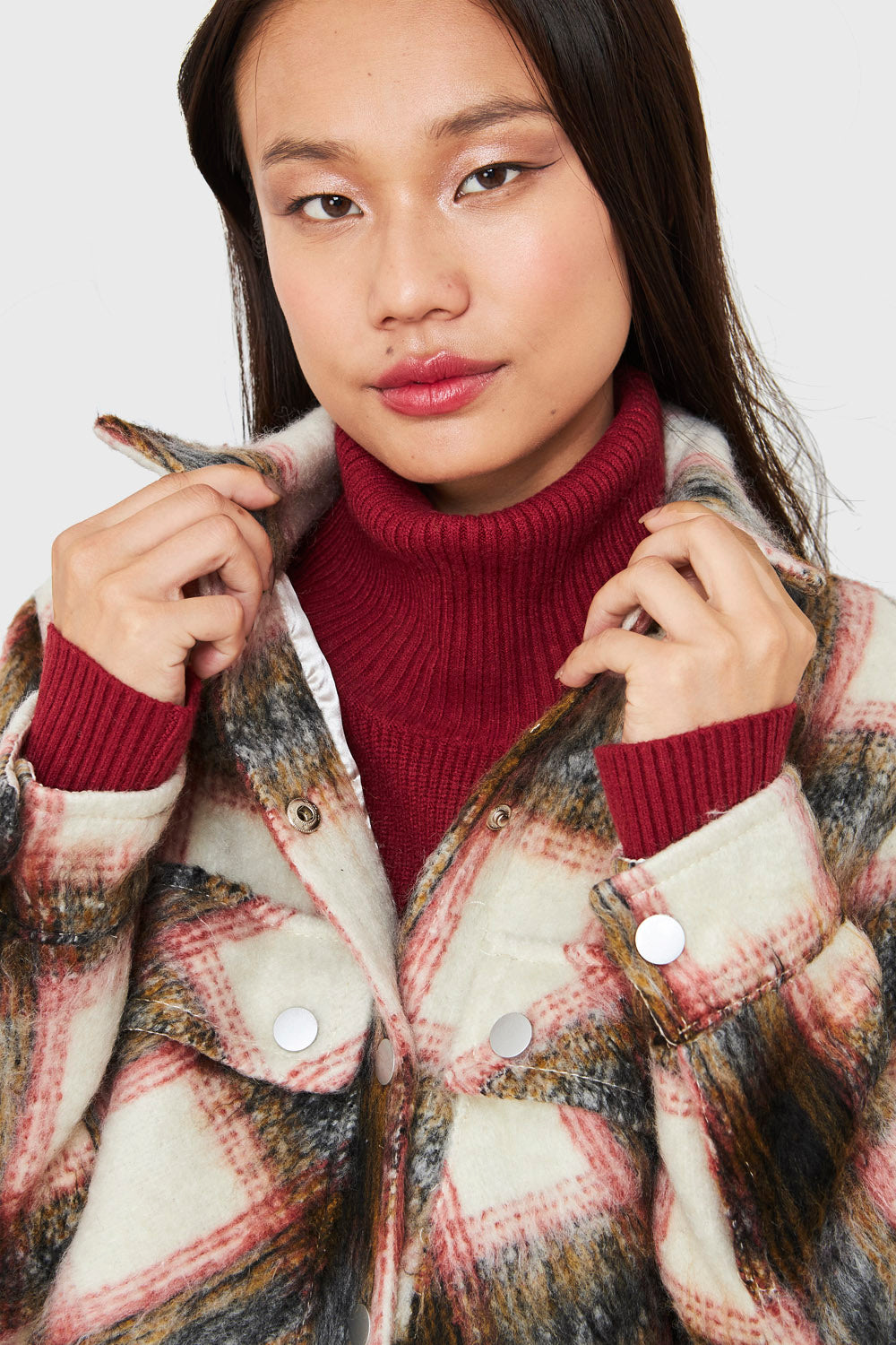 Chaqueta Cuadros Bolsillos Rojo