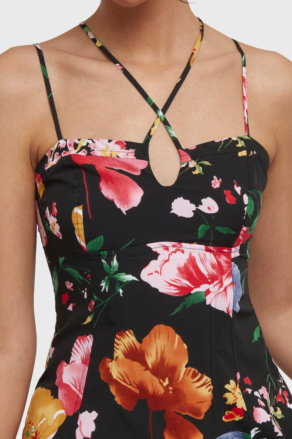 Vestido Largo Floral Tajo Negro