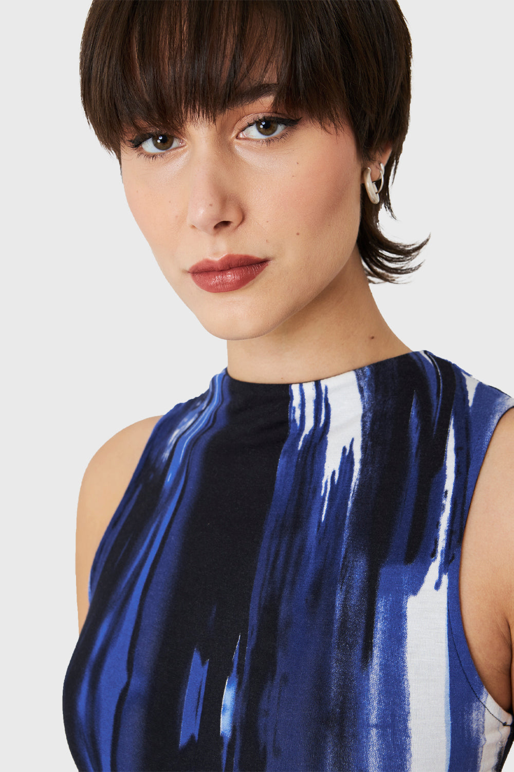 Vestido Ajustado Print Pincelado Azul