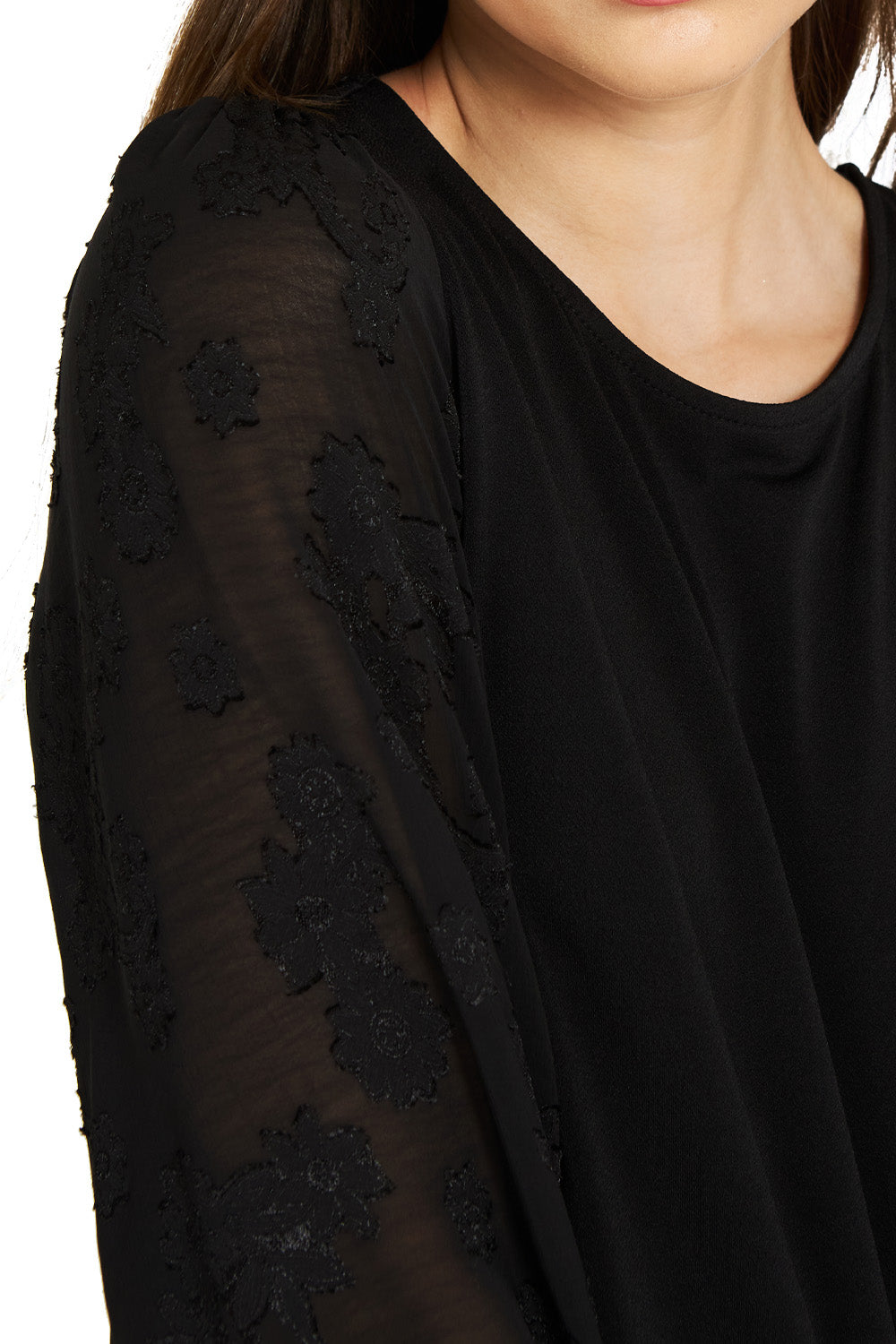 Polera Manga Floral Negro