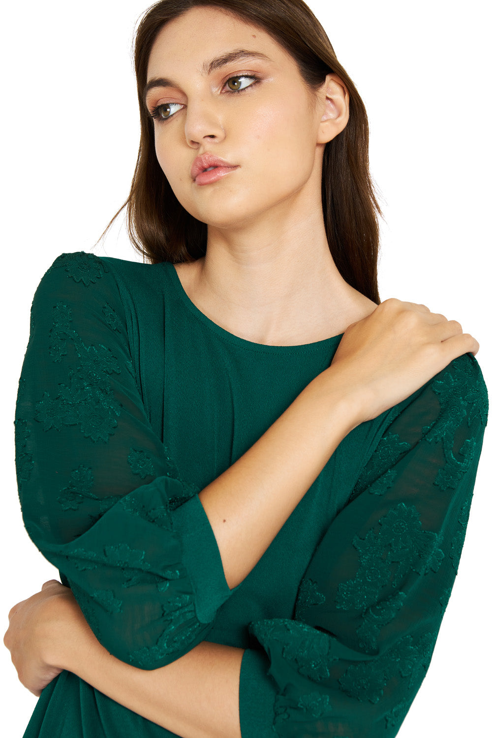 Polera Manga Floral Verde