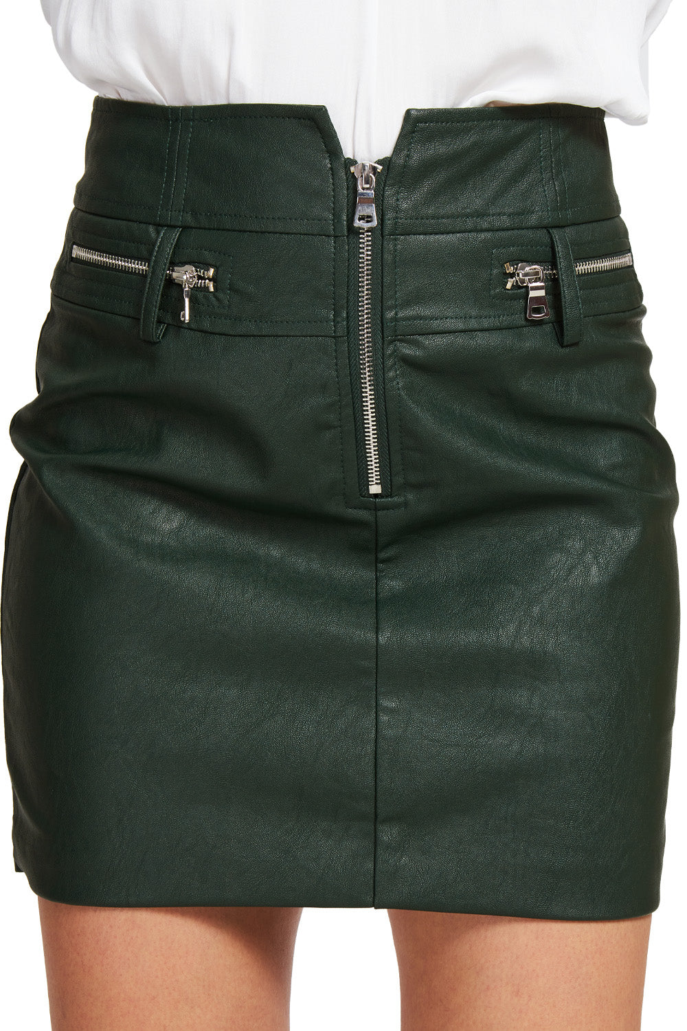 Mini Falda Ecocuero Cierres Verde