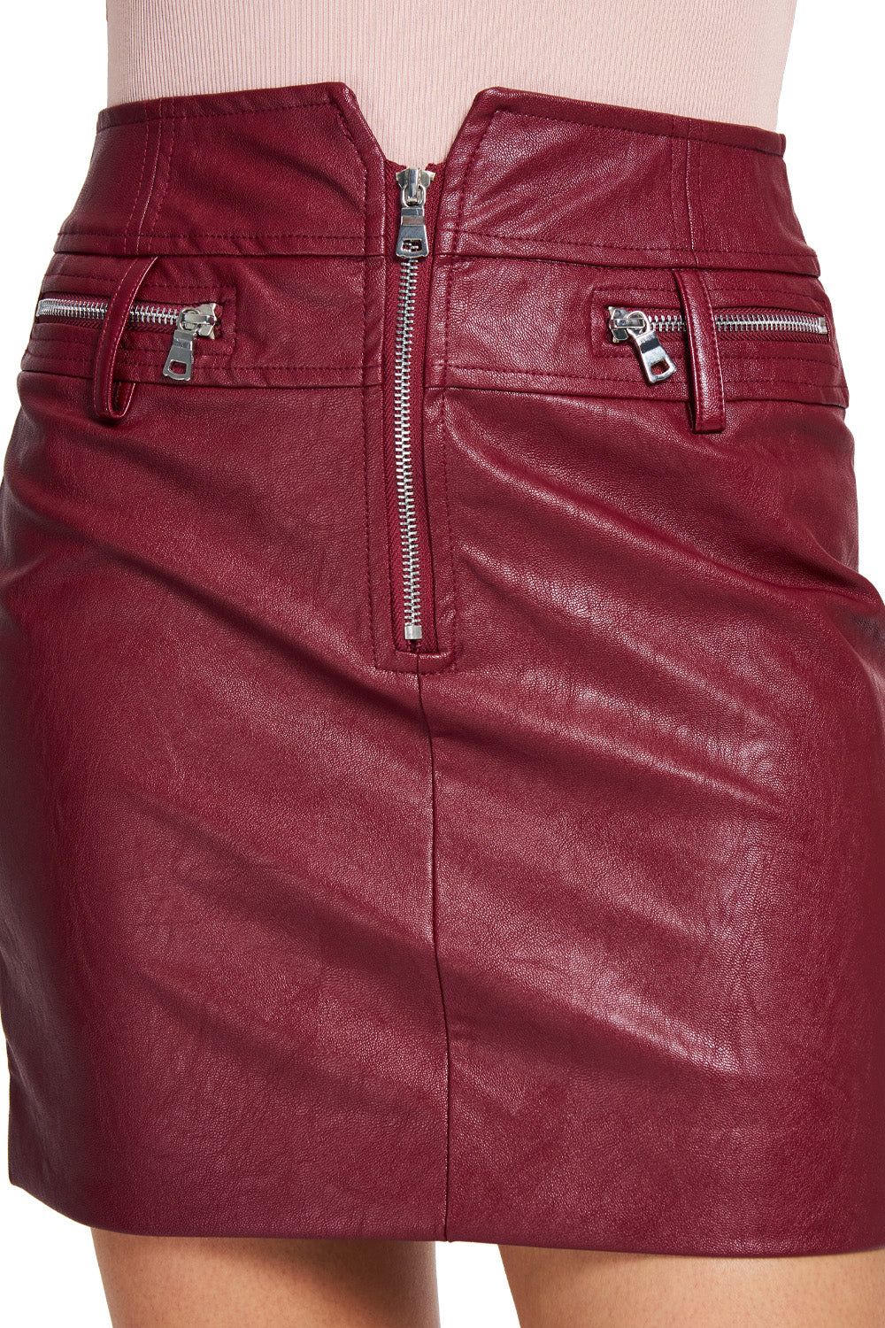 Mini Falda Ecocuero Cierres Burdeos