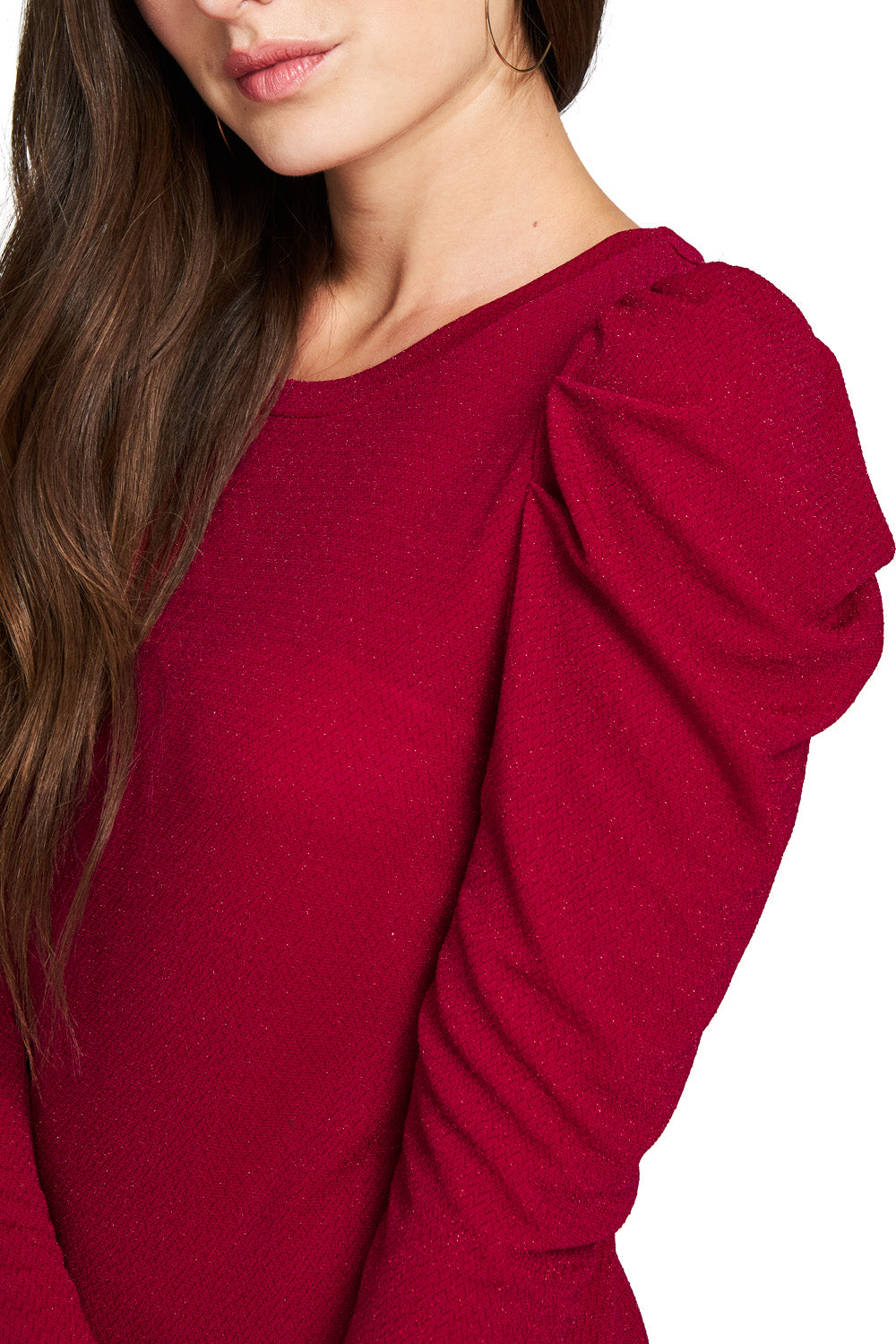 Polera Brillo Manga Drapeada Rojo