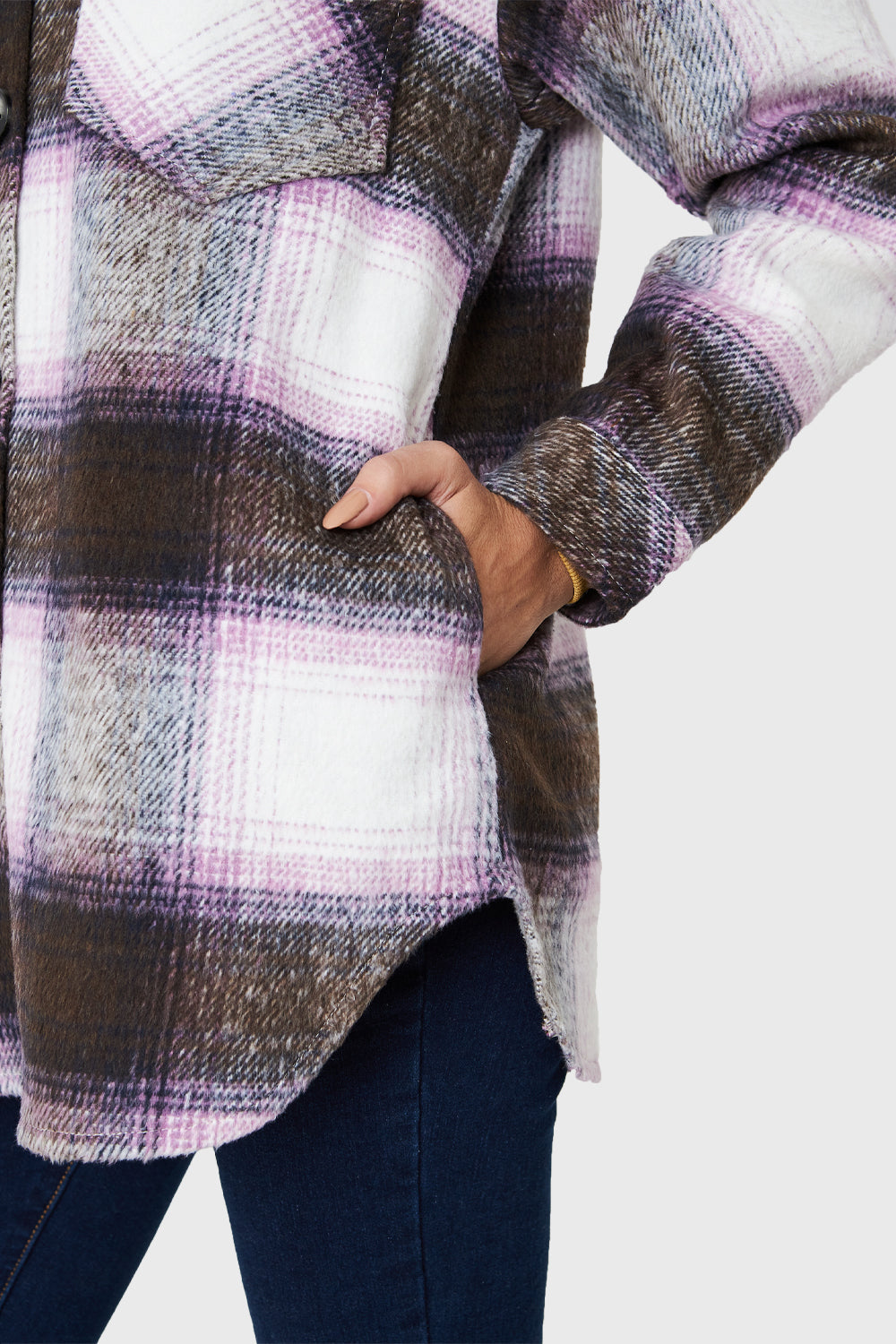 Sobrecamisa Cuadrillé Bolsillos Morado