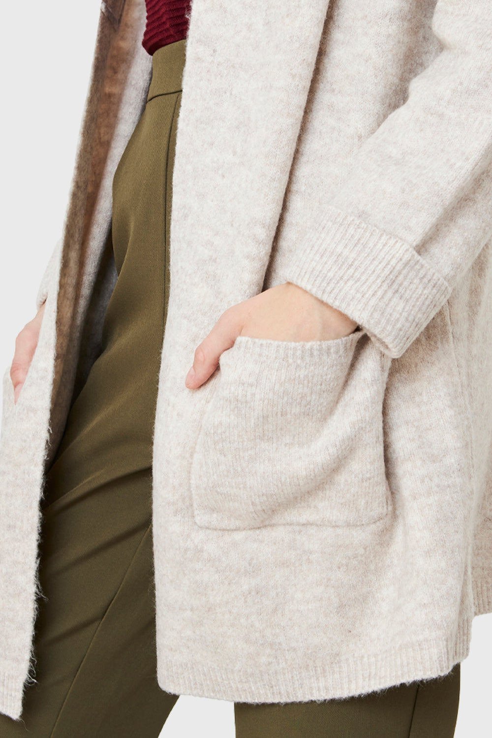 Cárdigan Jaspeado Bolsillos Beige