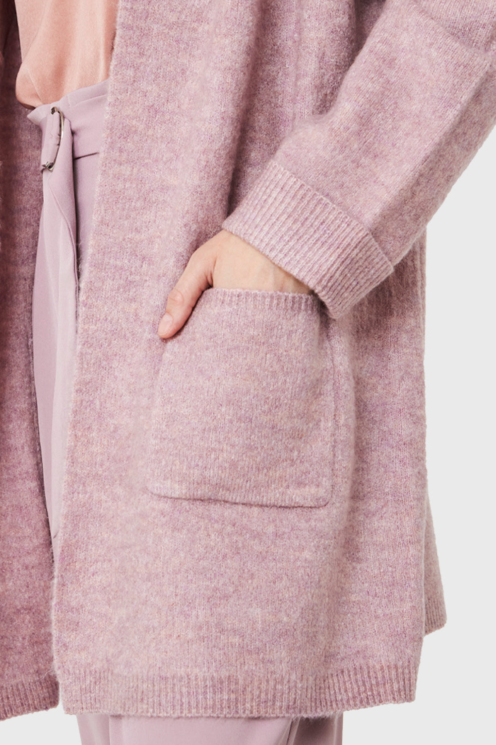 Cárdigan Jaspeado Bolsillos Rosado