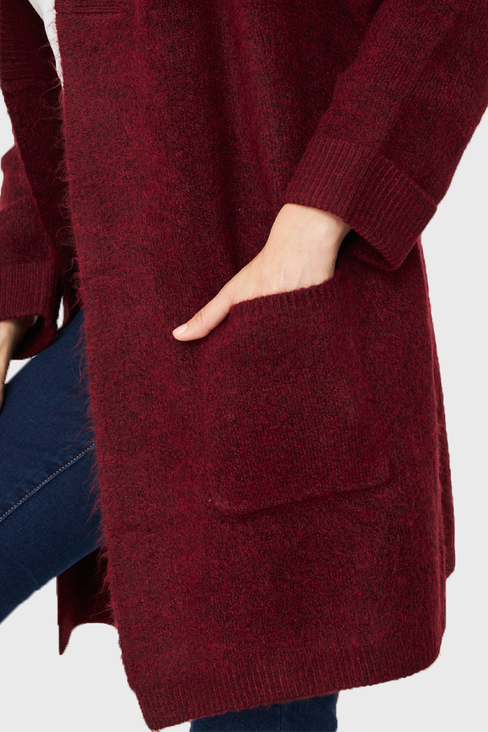 Cárdigan Jaspeado Bolsillos Burdeos