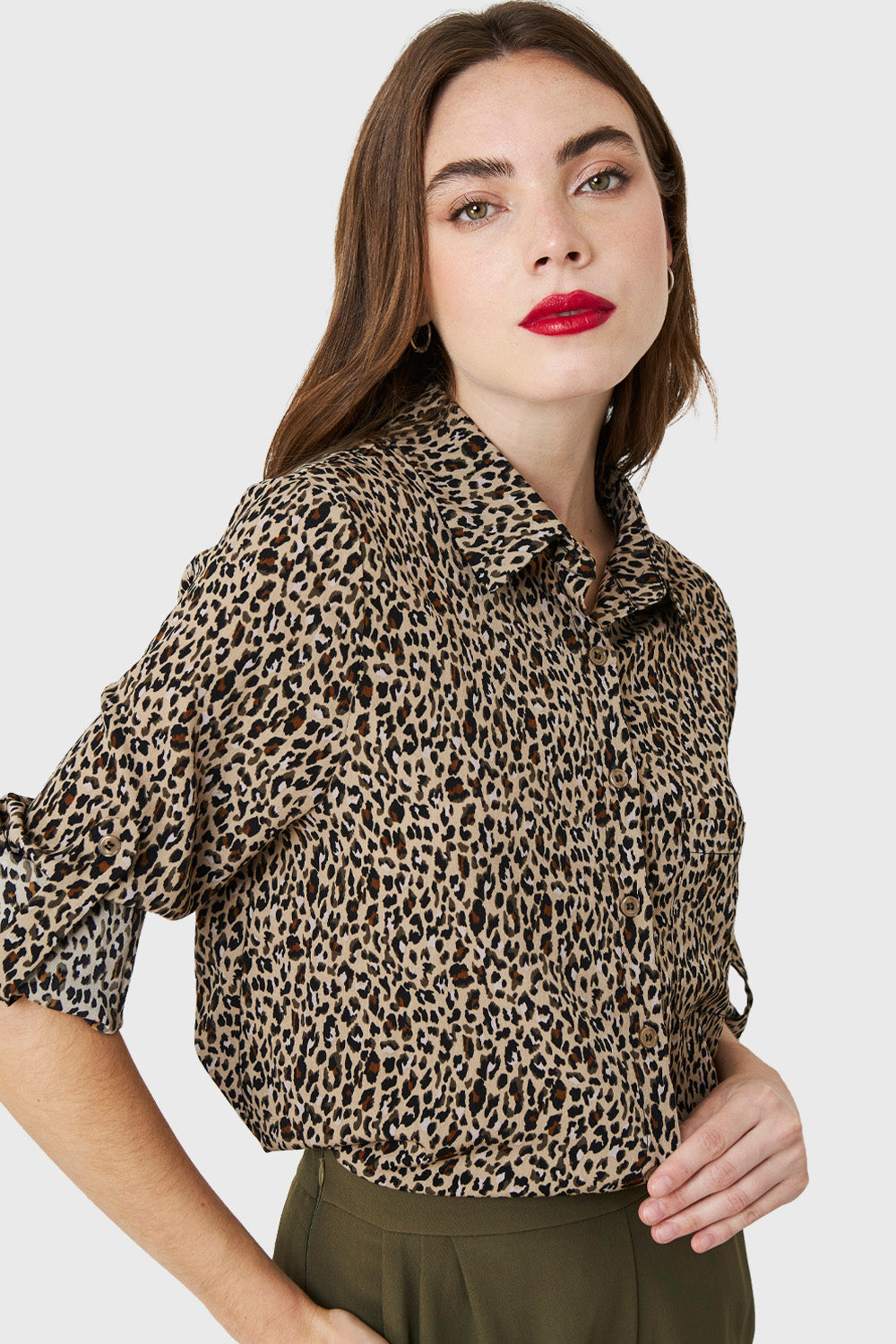 Blusa Bolsillo Animal Print Khaki