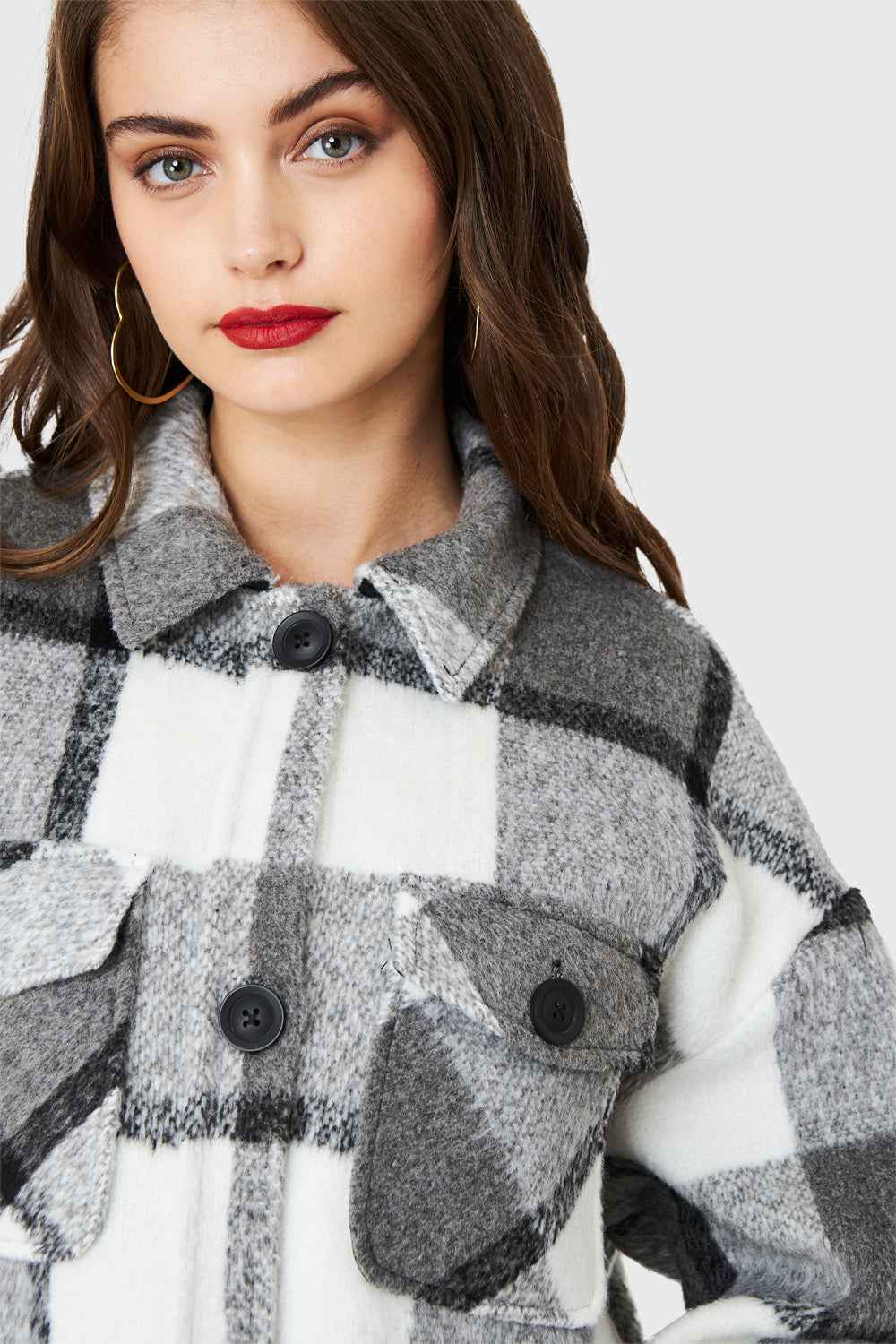 Chaqueta Larga Cuadros Blanco