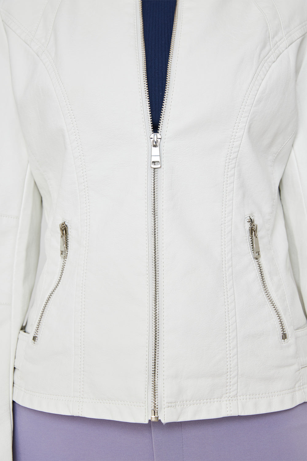 Chaqueta Cuello Mao Ecocuero Blanco